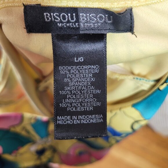 Vtg Bisou Bisou Halter Top Large Floral Print Stretchy Tunic Sexy Keyhole Yellow - Picture 5 of 5